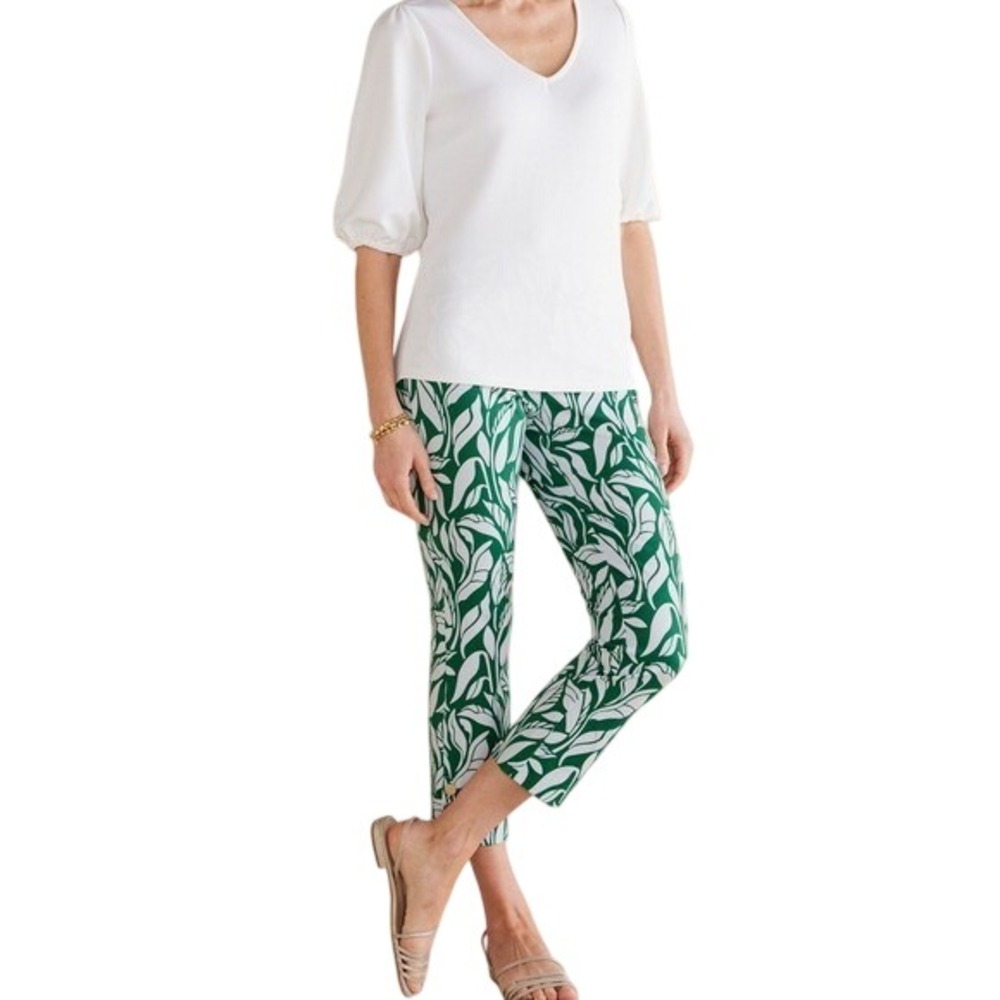 Soft Surroundings Superla Slim Leg Crop Pants Leaf Print Ankle Pants Size 6/8 - Picture 2 of 15